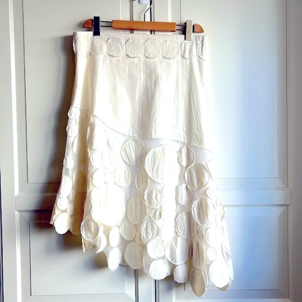 Y2K Linen Dot asymmetrical hem A-line skirt approx size US6